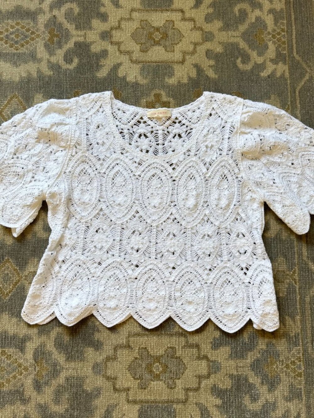 Solitaire White Open Knit Crochet Top